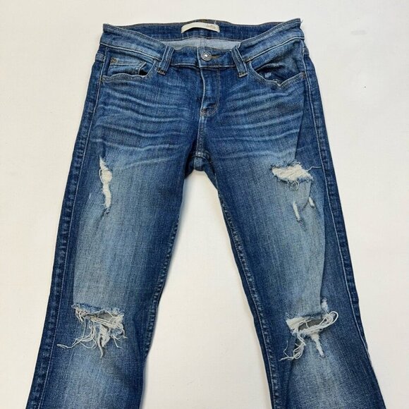 Daytrip Womens Skinny Jeans Blue Distressed Stone Wash Low Rise Denim 26R - Picture 1 of 11